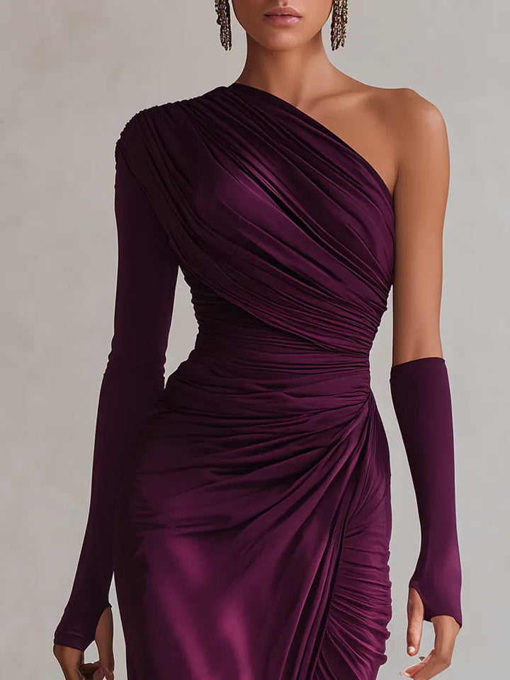Dress Women One-Shoulder Long Sleeve Split – Wedding