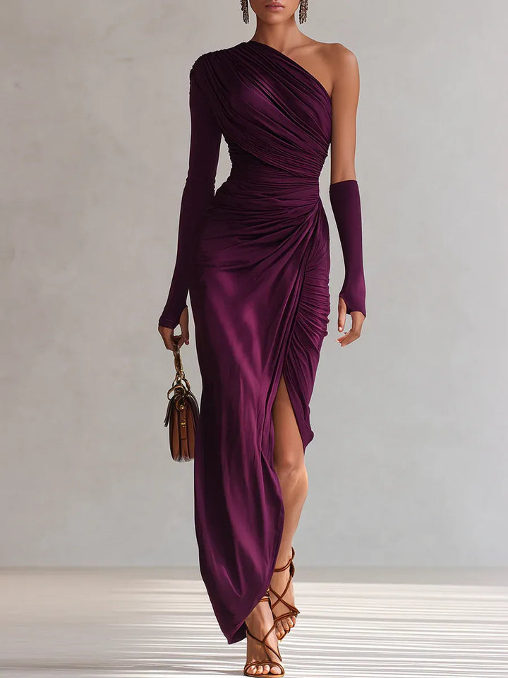 Dress Women One-Shoulder Long Sleeve Split – Wedding
