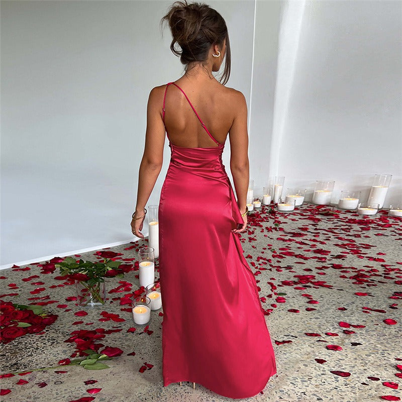Dress Women One-Shoulder Ruffle Maxi – Summer