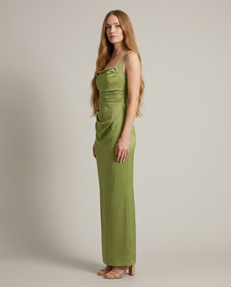 Dress Women Satin Maxi Square Neck – Wedding
