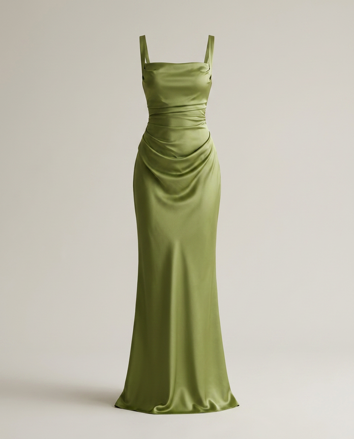 Dress Women Satin Maxi Square Neck – Wedding