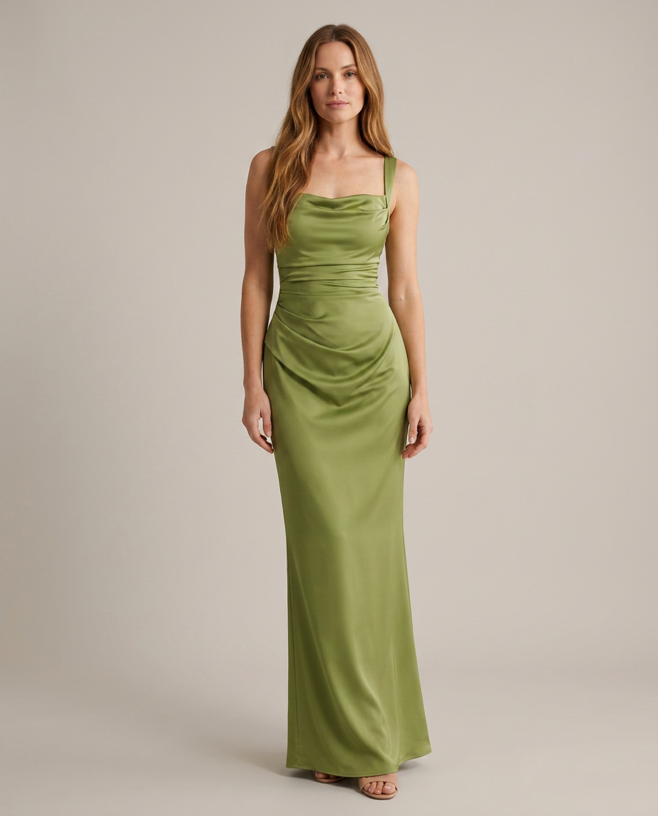 Dress Women Satin Maxi Square Neck – Wedding