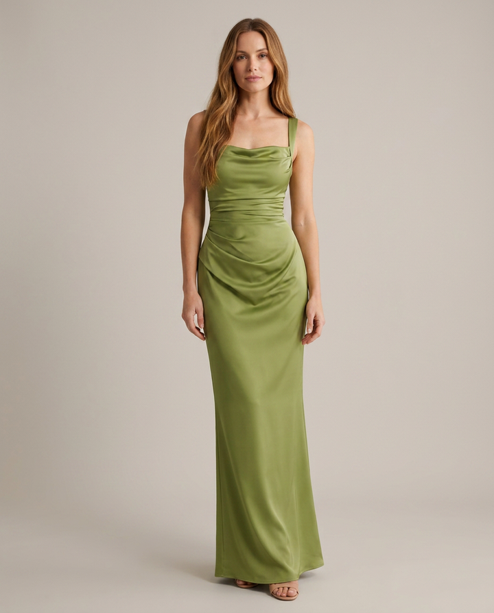 Dress Women Satin Maxi Square Neck – Wedding