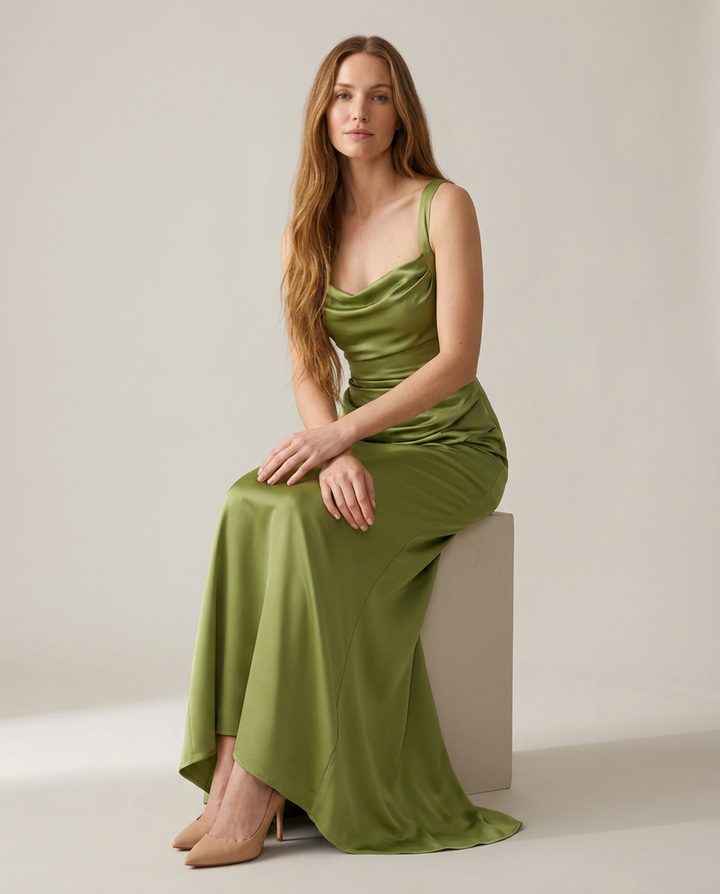 Dress Women Satin Maxi Square Neck – Wedding