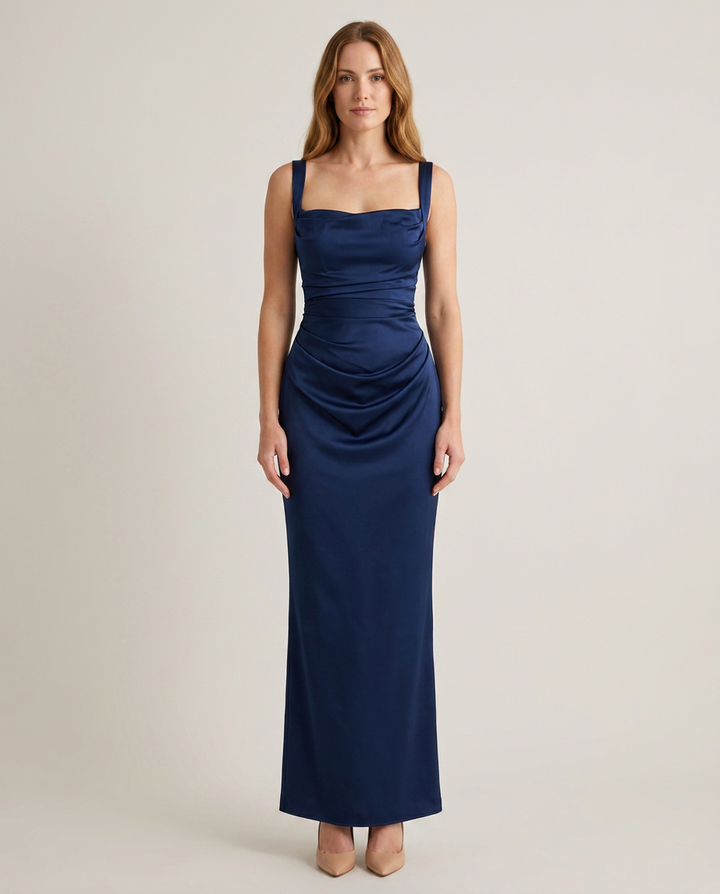 Dress Women Satin Maxi Square Neck – Wedding