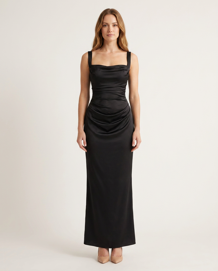 Dress Women Satin Maxi Square Neck – Wedding