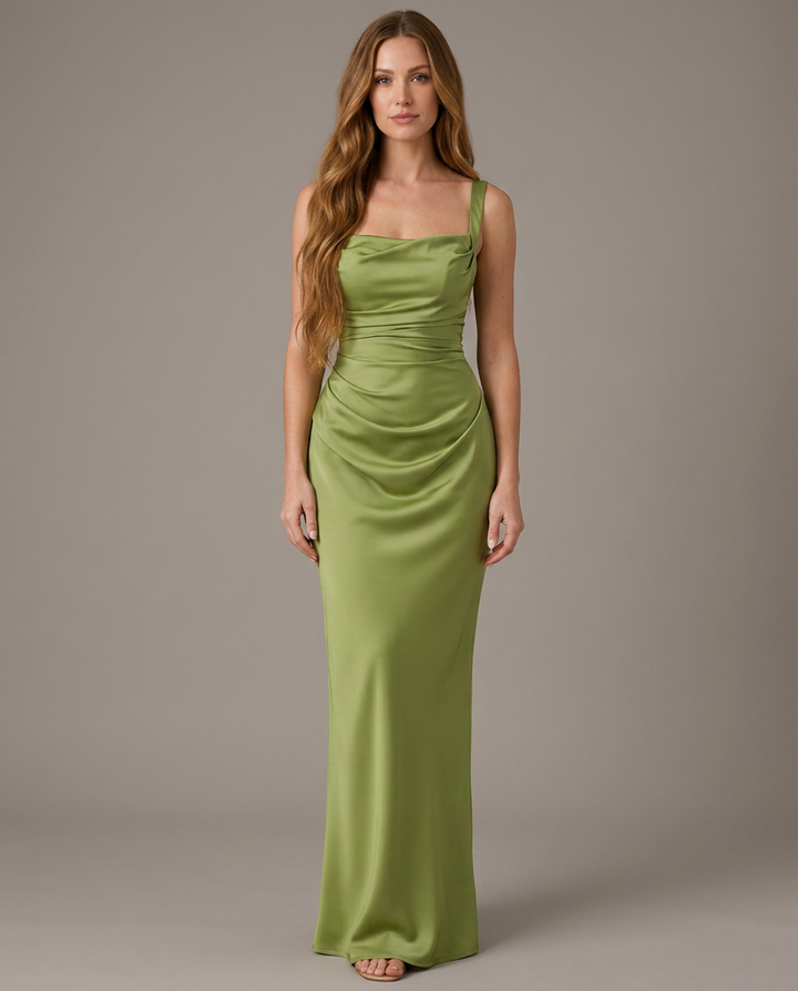 Dress Women Satin Maxi Square Neck – Wedding