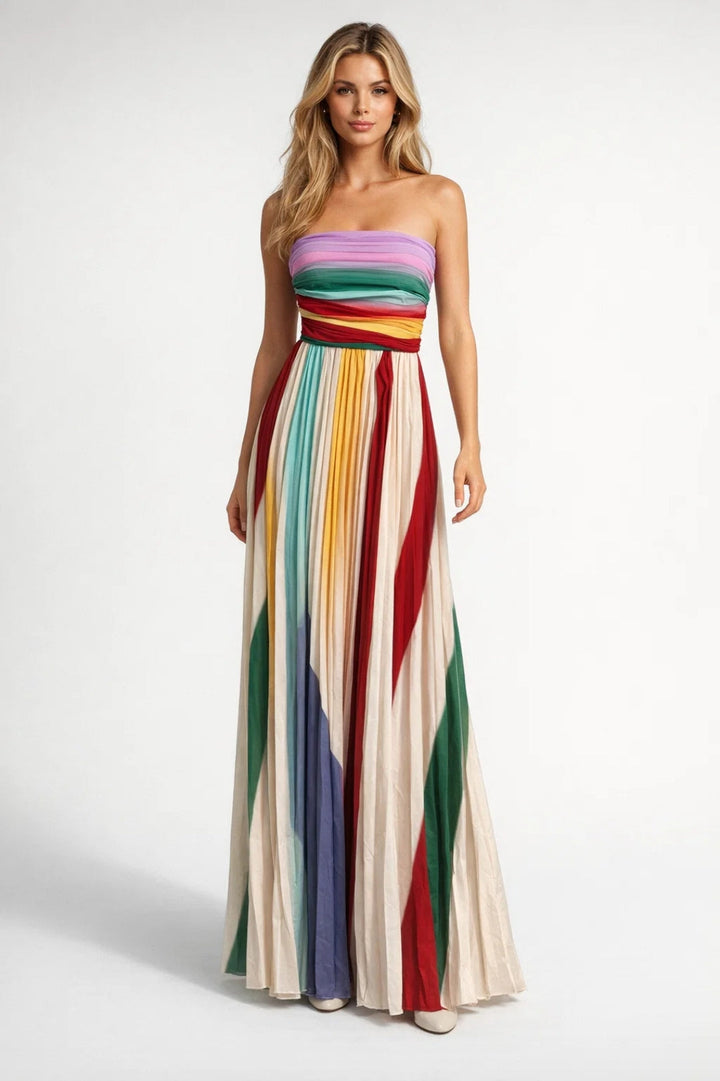 Dress Women Bustier Maxi Multicoloured Stripes – Summer