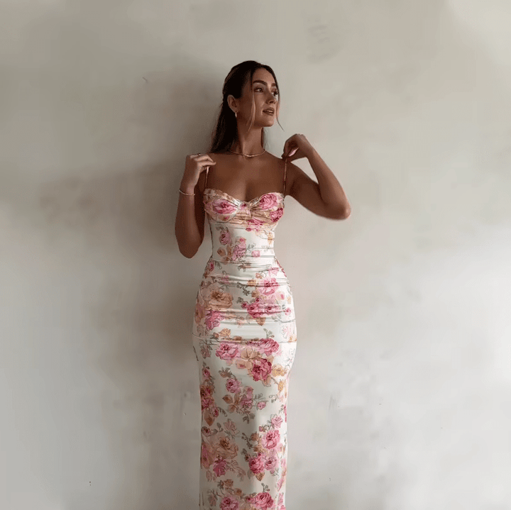 Dress Women Floral Print Maxi Spaghetti Straps – Summer