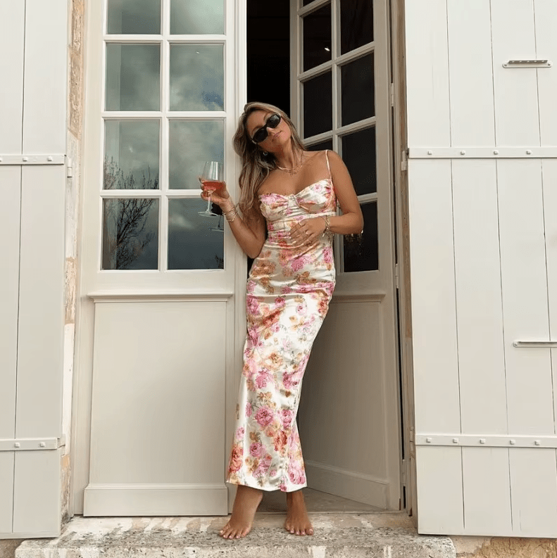 Dress Women Floral Print Maxi Spaghetti Straps – Summer