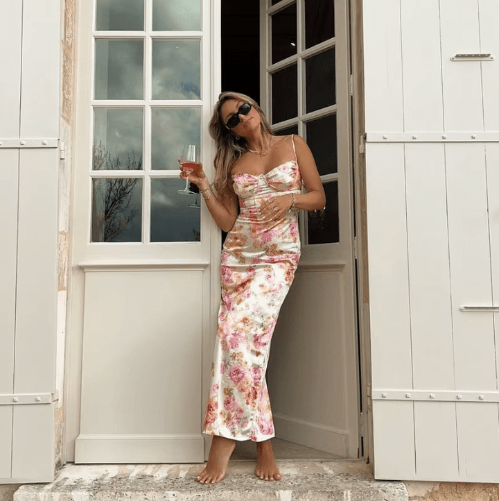 Dress Women Floral Print Maxi Spaghetti Straps – Summer