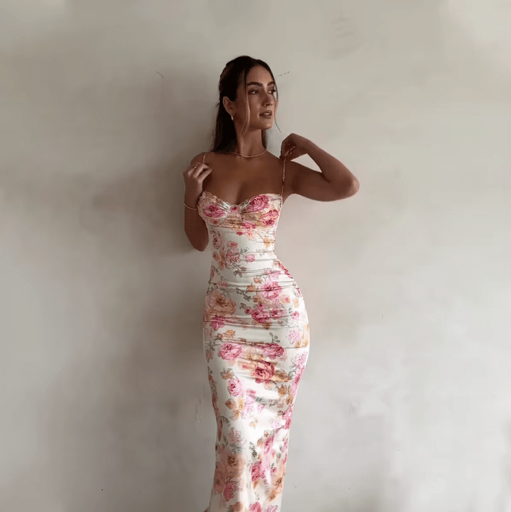 Dress Women Floral Print Maxi Spaghetti Straps – Summer