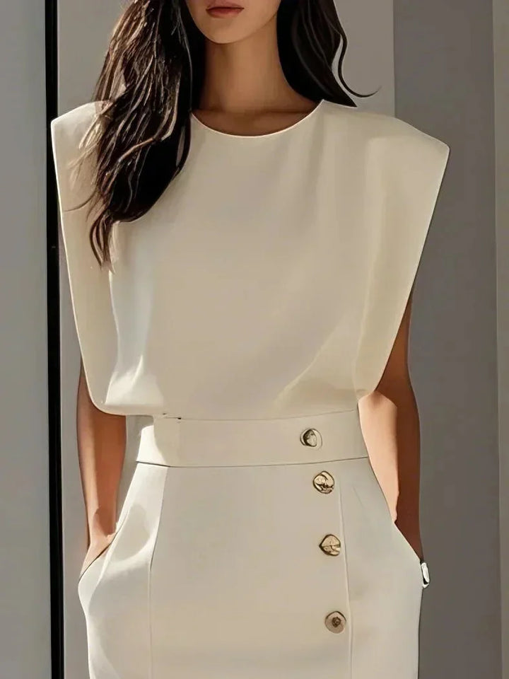 Dress Women Midi Cap Sleeve Round Neck Button Split – Office
