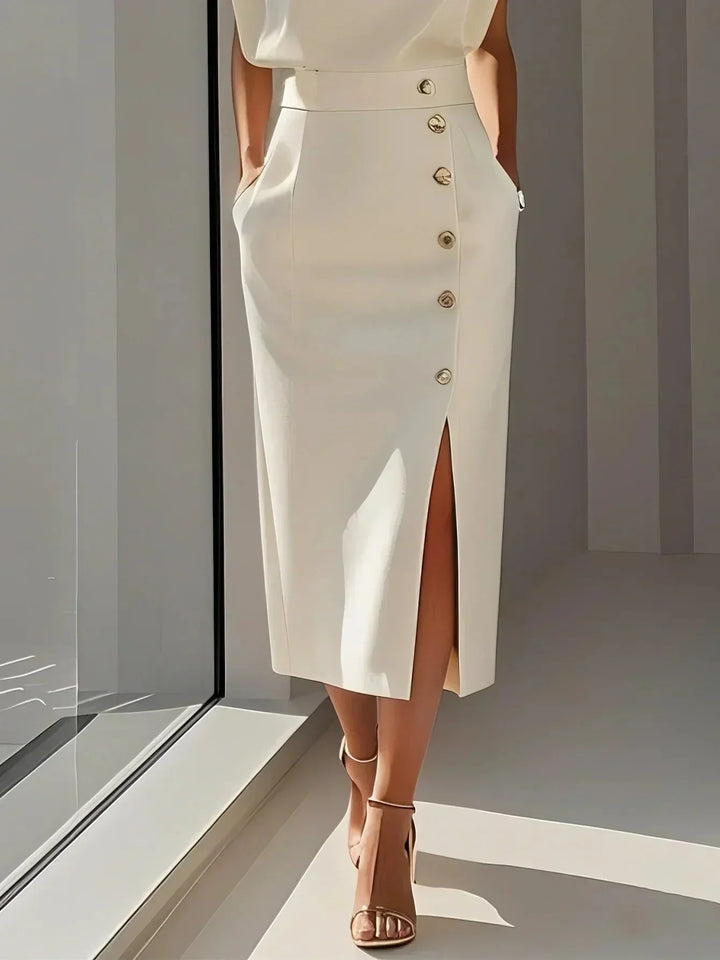 Dress Women Midi Cap Sleeve Round Neck Button Split – Office