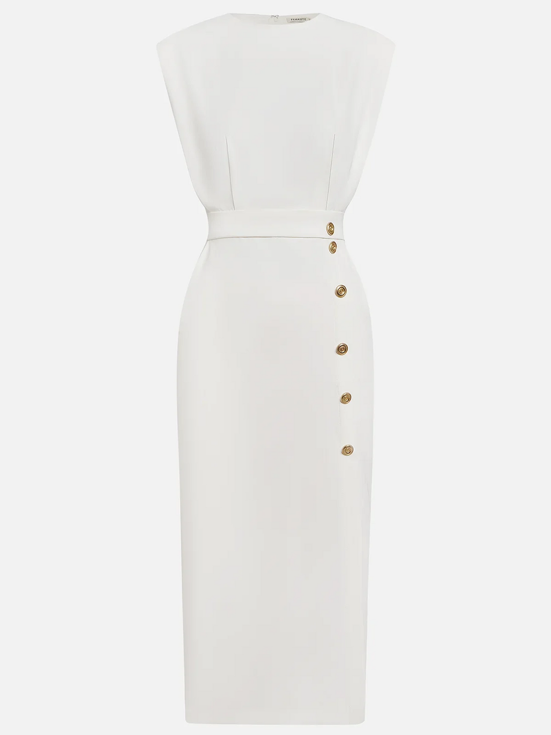 Dress Women Midi Cap Sleeve Round Neck Button Split – Office