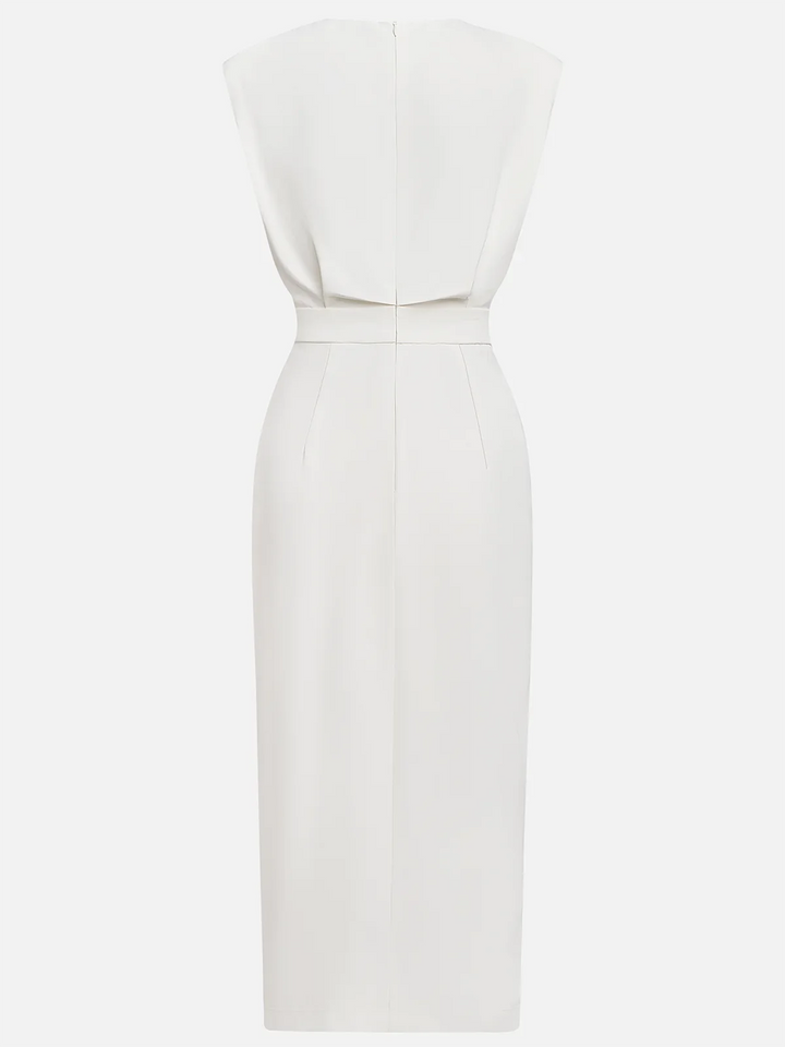 Dress Women Midi Cap Sleeve Round Neck Button Split – Office
