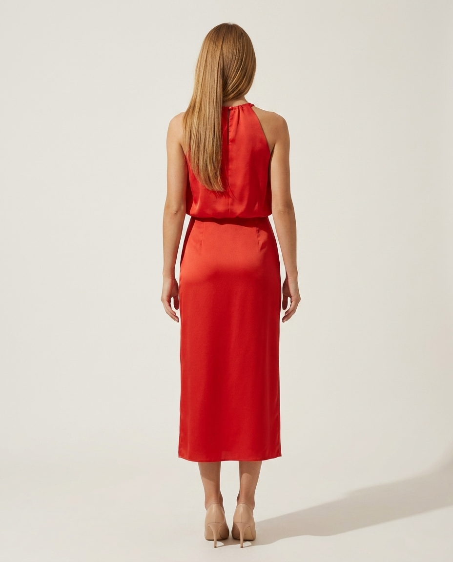 Dress Women Midi Halter Satin – Party