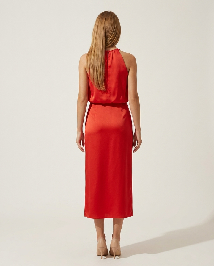 Dress Women Midi Halter Satin – Party