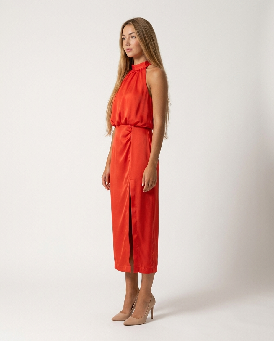 Dress Women Midi Halter Satin – Party