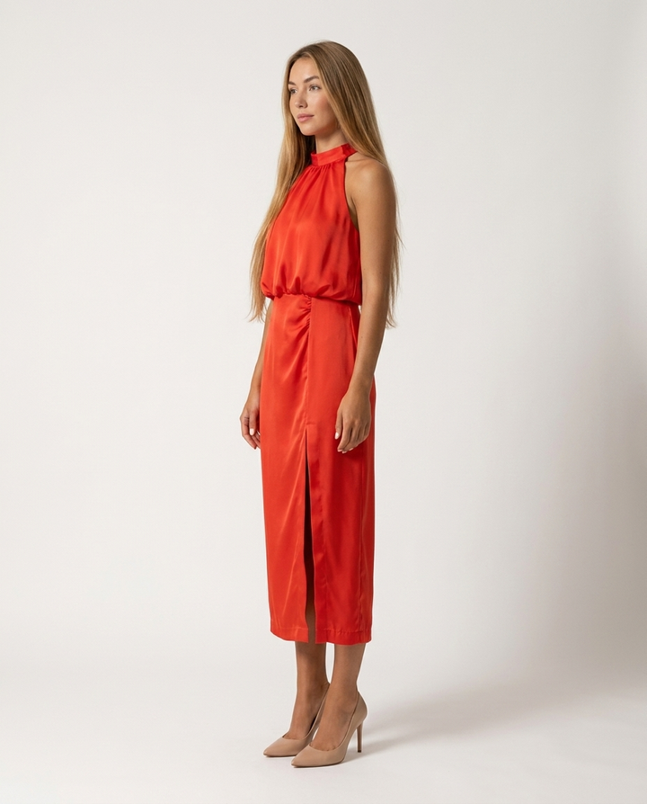Dress Women Midi Halter Satin – Party