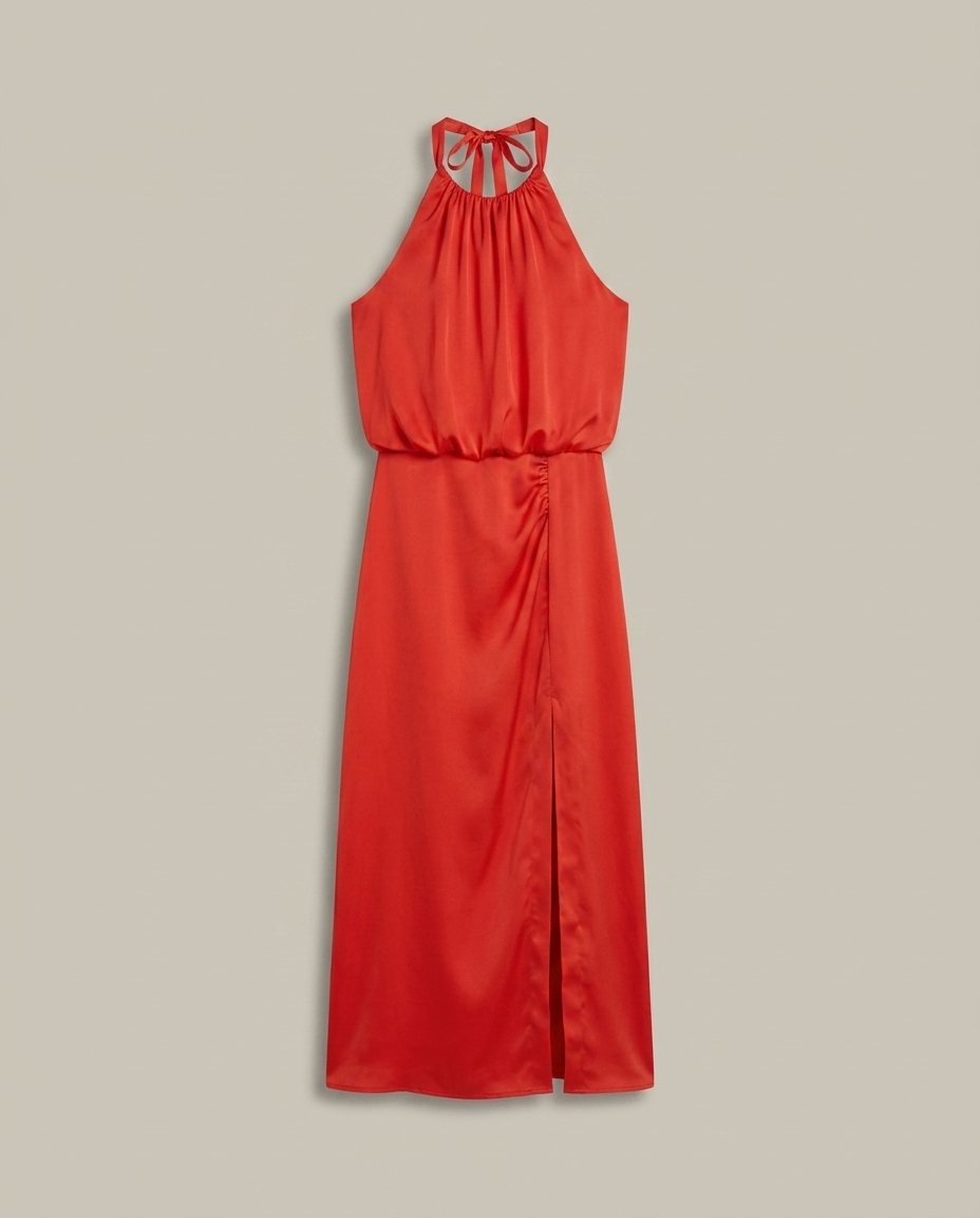 Dress Women Midi Halter Satin – Party