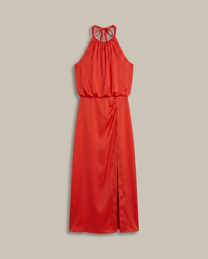Dress Women Midi Halter Satin – Party