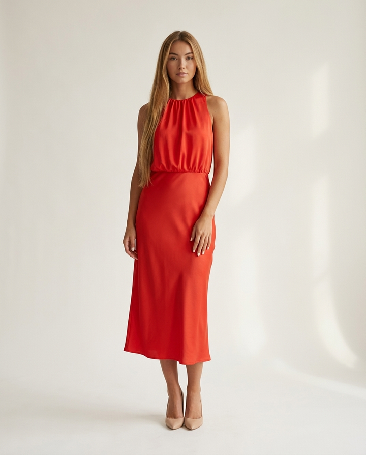 Dress Women Midi Halter Satin – Party