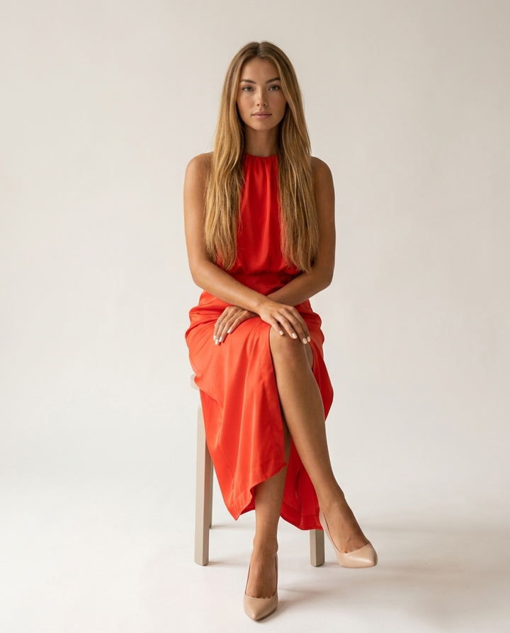 Dress Women Midi Halter Satin – Party
