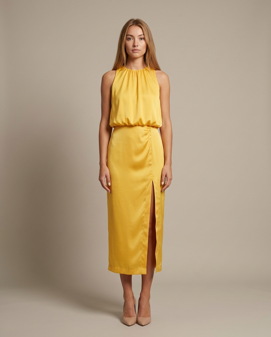 Dress Women Midi Halter Satin – Party