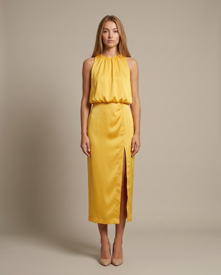 Dress Women Midi Halter Satin – Party