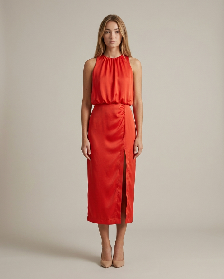 Dress Women Midi Halter Satin – Party