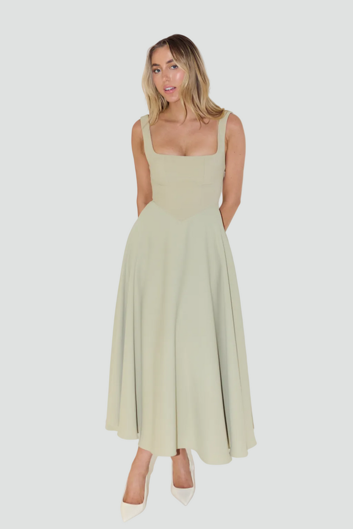 Dress Women Flared Midi Square Neck – Party