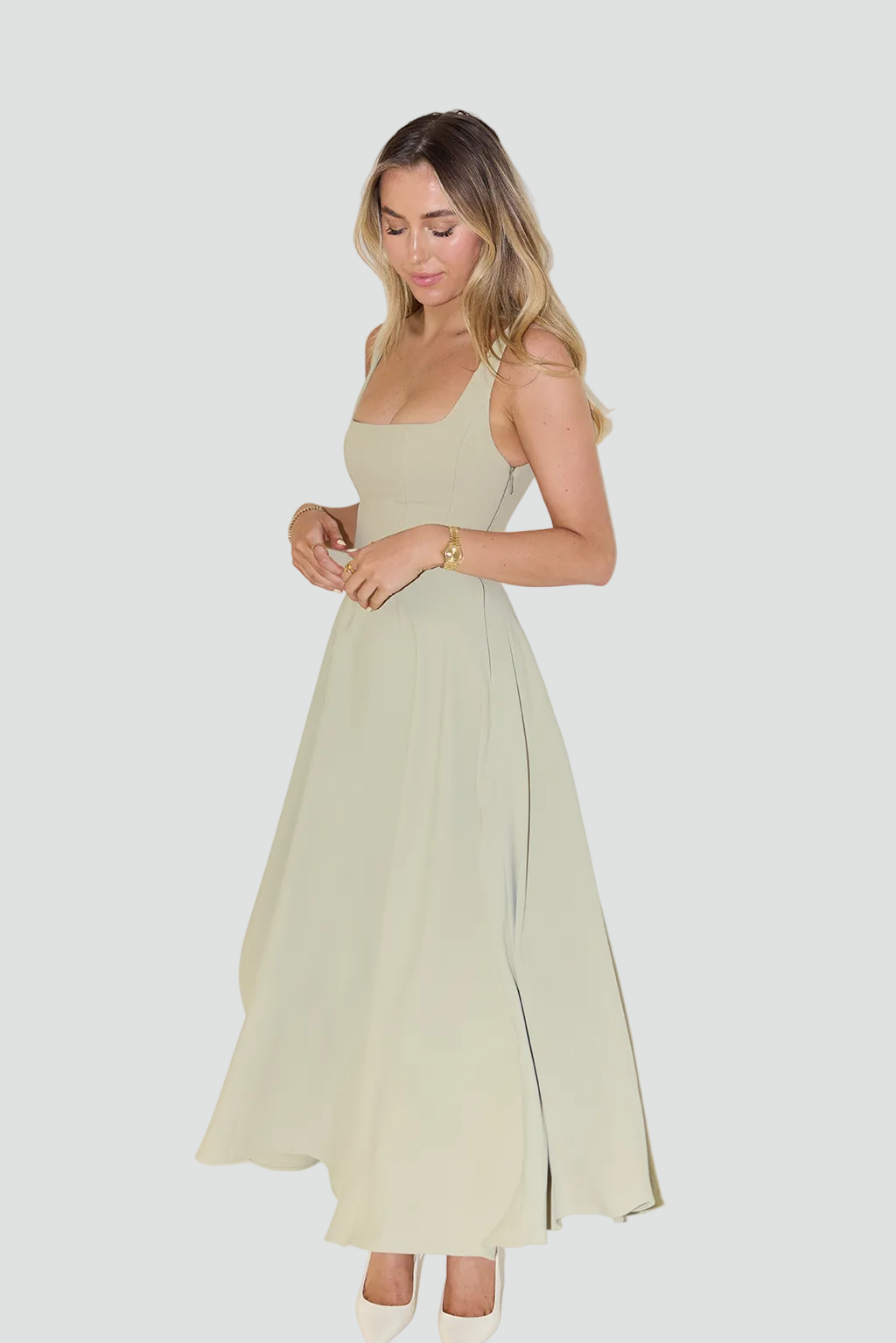 Dress Women Flared Midi Square Neck – Party