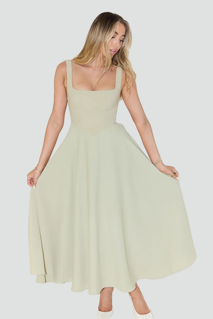 Dress Women Flared Midi Square Neck – Party