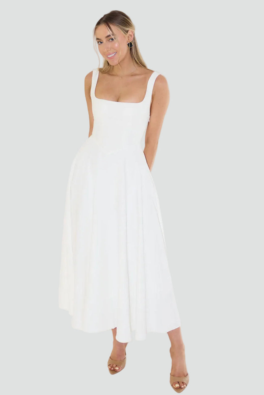 Dress Women Flared Midi Square Neck – Party