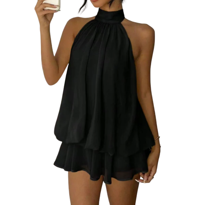 Dress Women Halter Neck Layered Ruffles Open Back – Summer