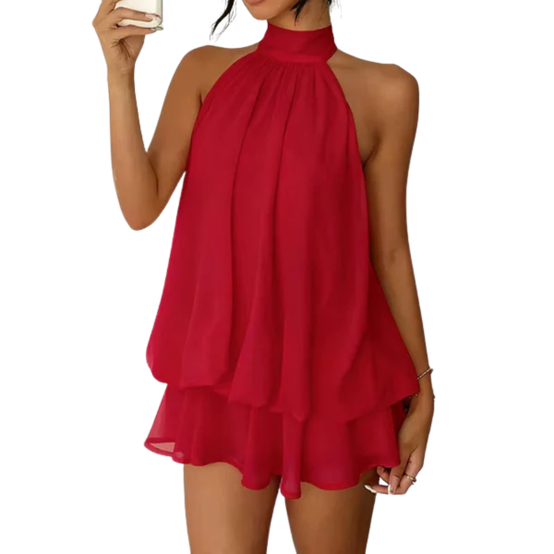 Dress Women Halter Neck Layered Ruffles Open Back – Summer