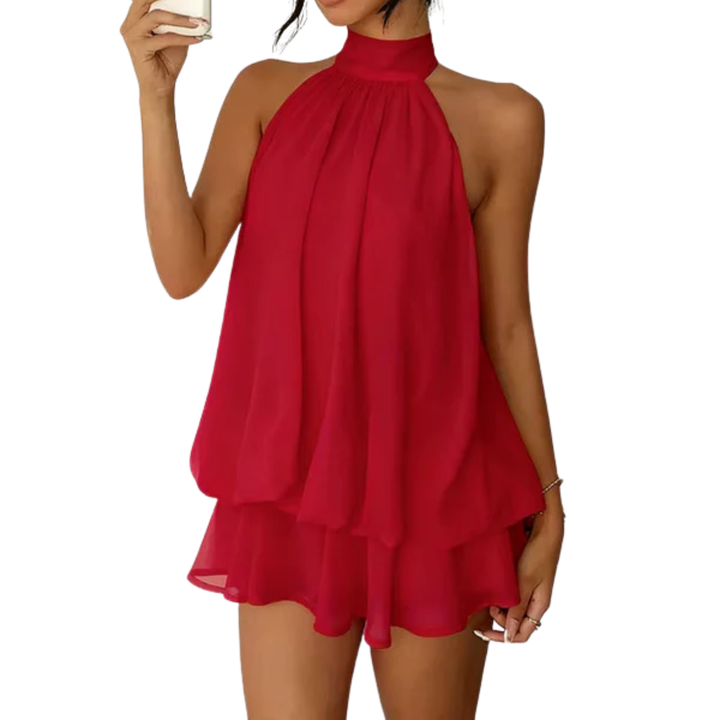 Dress Women Halter Neck Layered Ruffles Open Back – Summer