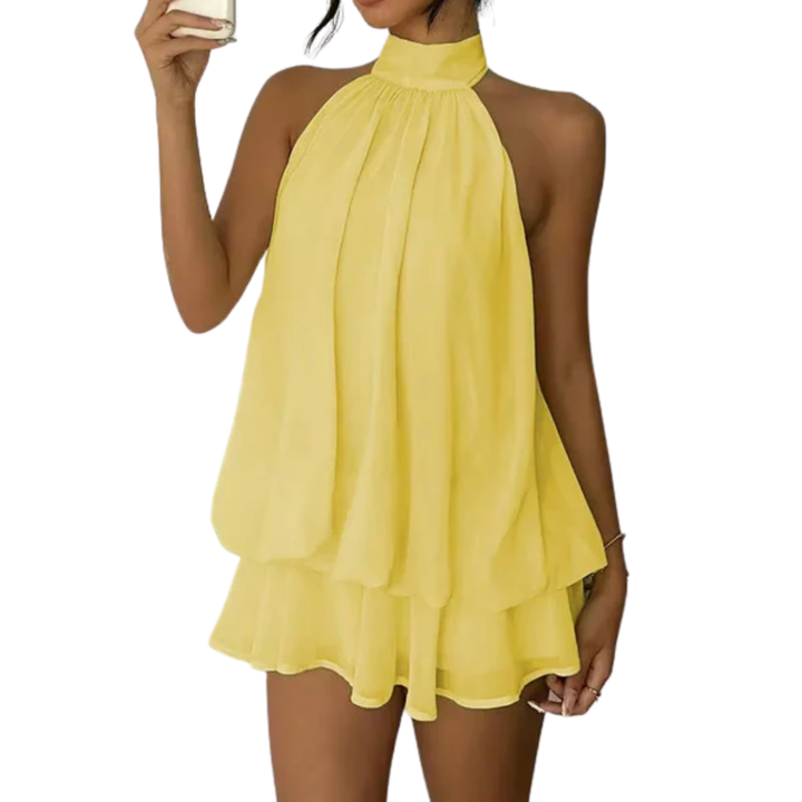 Dress Women Halter Neck Layered Ruffles Open Back – Summer