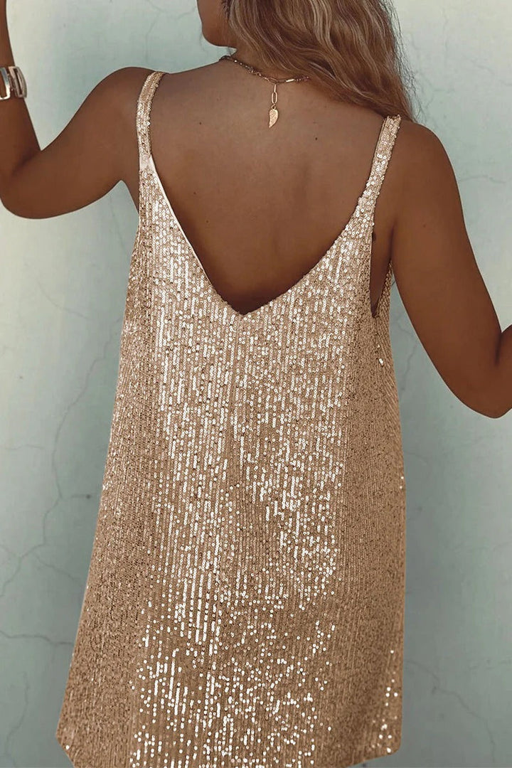 Dress Women Sequined Open V-Back Mini – Party