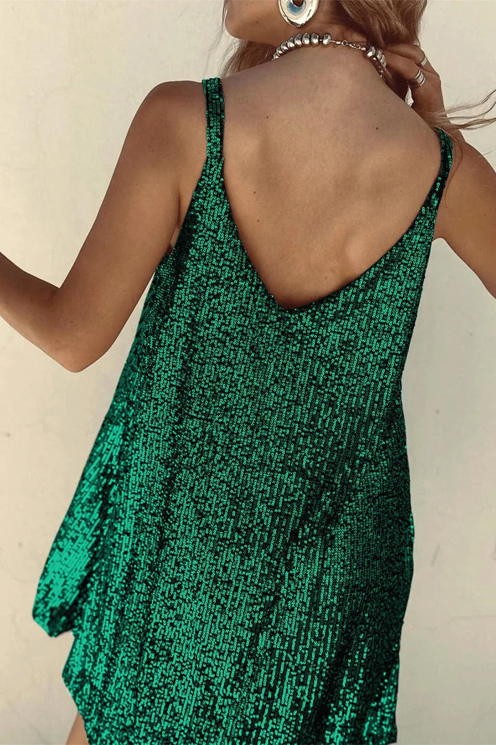 Dress Women Sequined Open V-Back Mini – Party