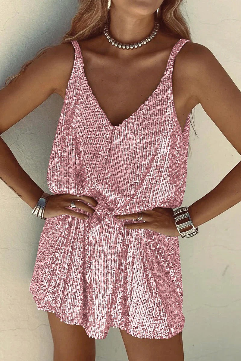 Dress Women Sequined Open V-Back Mini – Party
