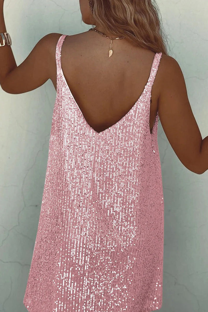 Dress Women Sequined Open V-Back Mini – Party