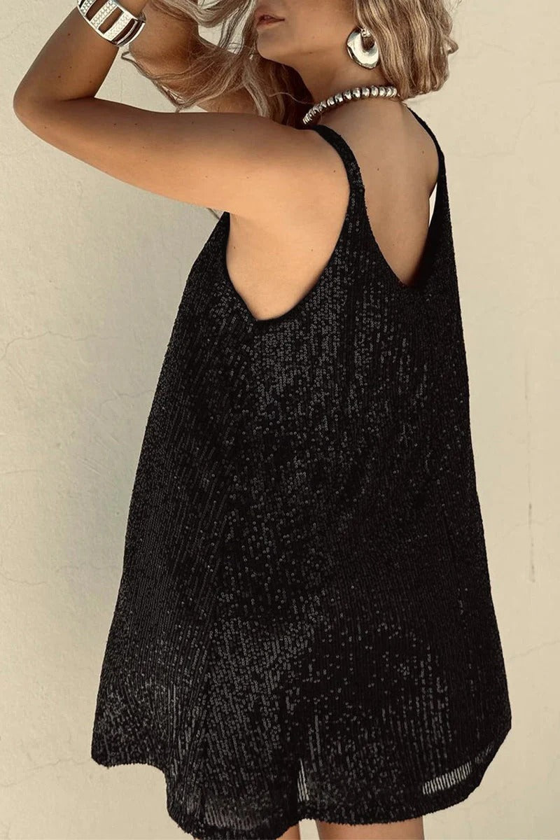 Dress Women Sequined Open V-Back Mini – Party