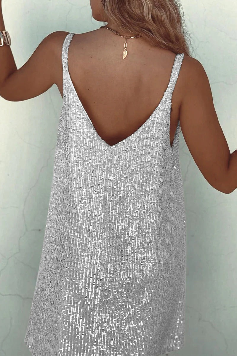 Dress Women Sequined Open V-Back Mini – Party