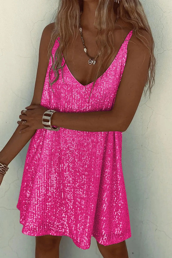 Dress Women Sequined Open V-Back Mini – Party