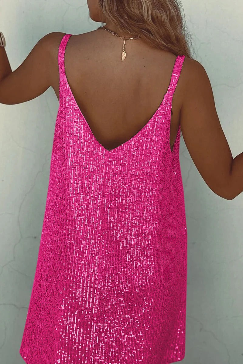 Dress Women Sequined Open V-Back Mini – Party