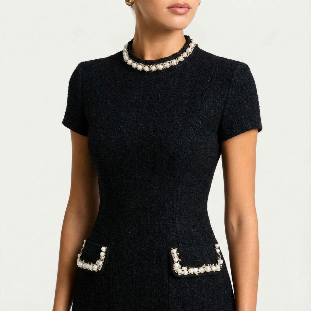 Dress Women Mini with Pearl Trim and Pockets – Party