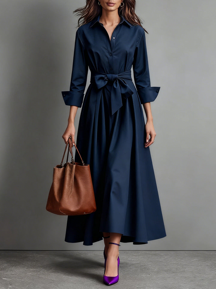 Dress Women A-Line Maxi with Belt – Casual