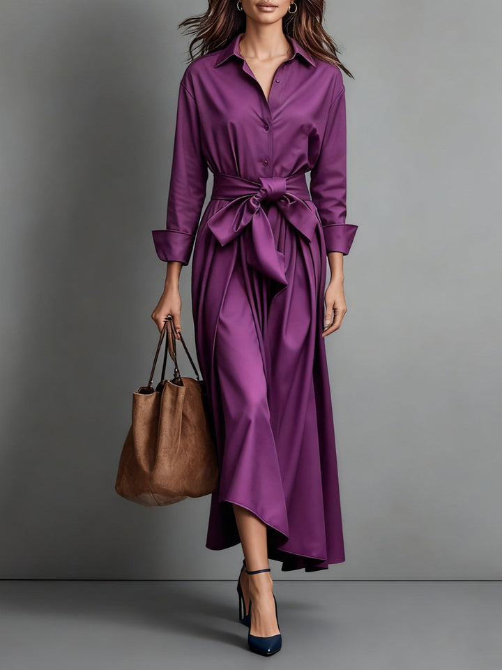 Dress Women A-Line Maxi with Belt – Casual